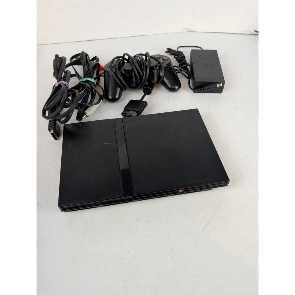 Sony PlayStation 2 Slim PS2 Black Console Bundle OEM- control/cables/console